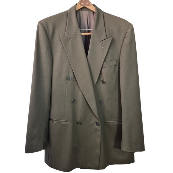 Tino Olive Taupe Smooth Wool Double Breasted Suit Coat 42 Slacks 36 x 32 - Picture 1 of 6